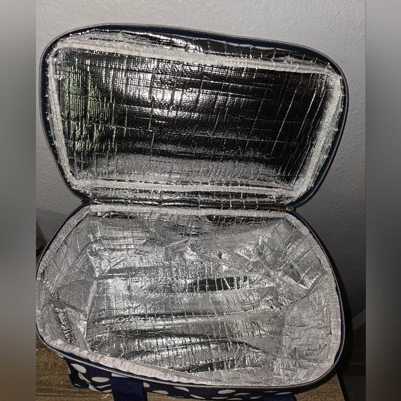 NWOT Kate Spade Navy Blue & White Polka Dot Insulated Cooler Shoulder Bag Large - Picture 5 of 9